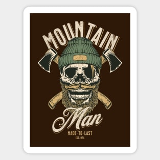 Mountain man; mountains; outdoors; vintage; retro; lumberjack; axes; rugged; gift for man; male; father; dad; husband; boyfriend; skull; beard; bearded; hispter; woods; camping; nature; mountain climbing; cool; travel; adventure; nature lover; Magnet